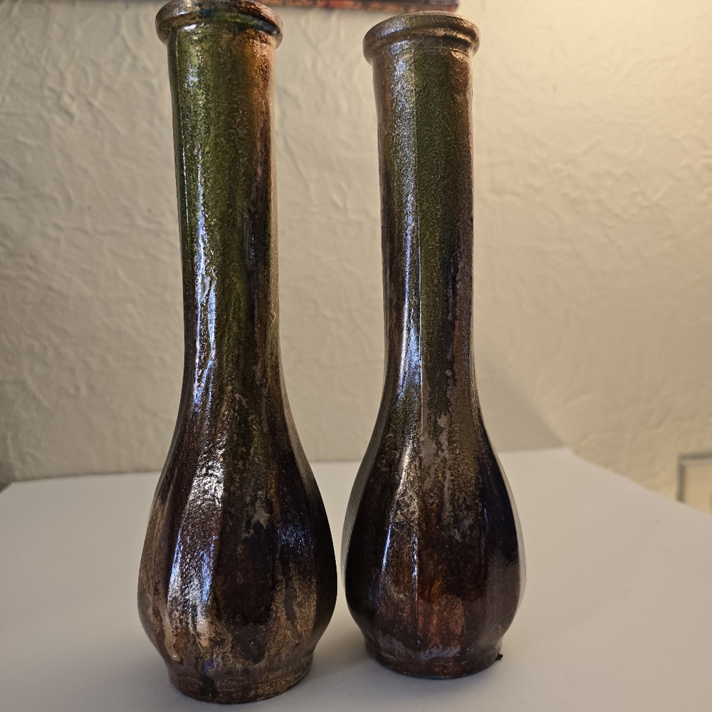 2 HANDCRAFTED Upcycled Glass Vases Brown & Copper HANDPAINTED Tabletop Art Decor - Picture 9 of 17